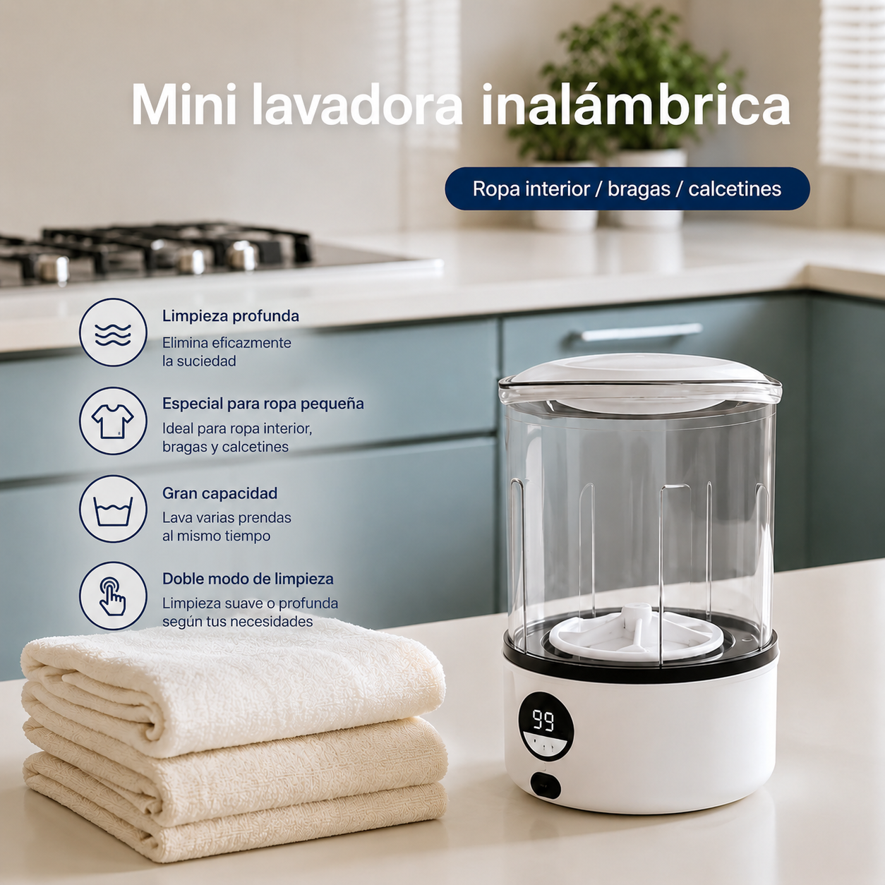 Mini lavadora portátil que esteriliza en cuestión de minutos.