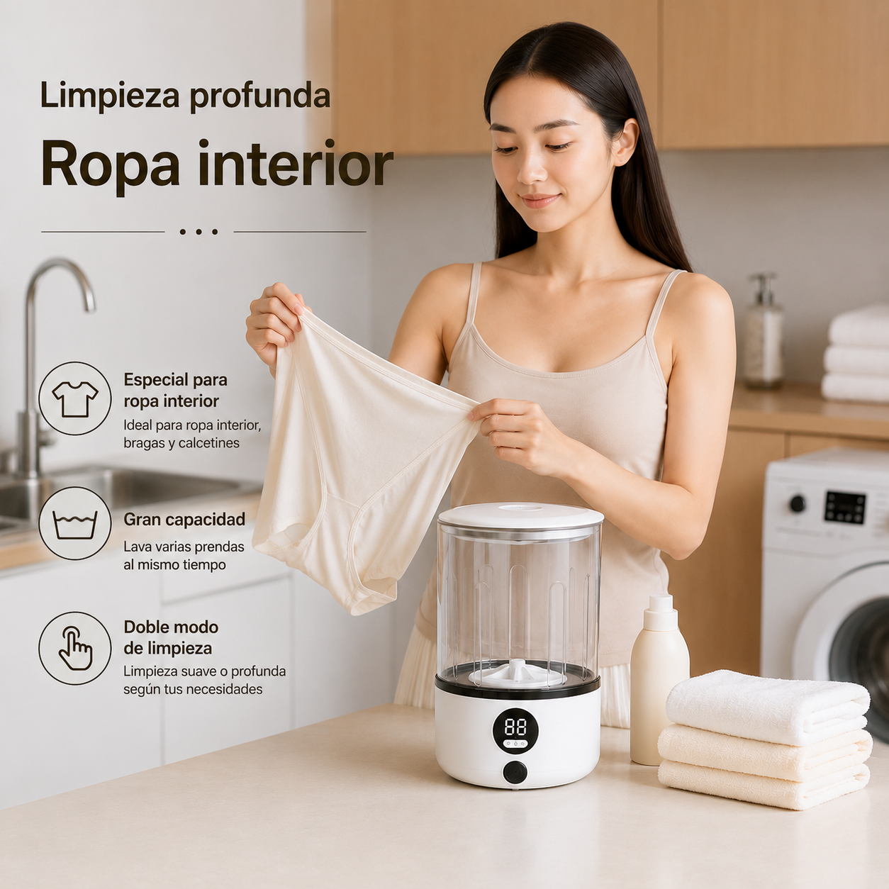 Mini lavadora portátil que esteriliza en cuestión de minutos.