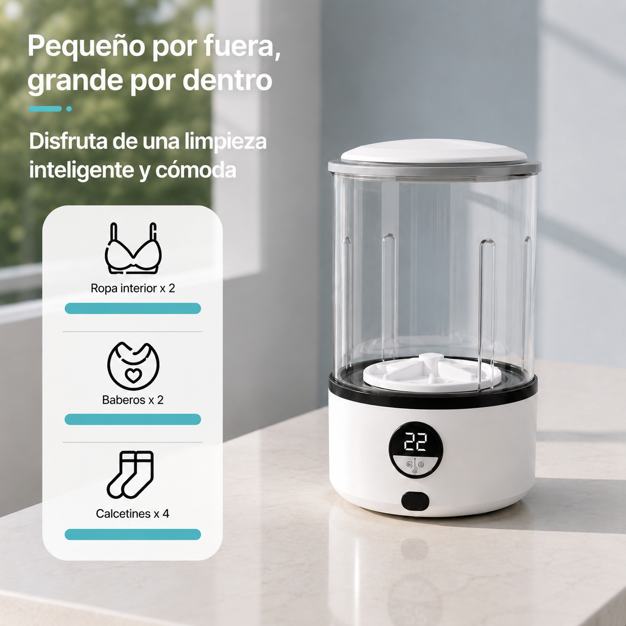 Mini lavadora portátil que esteriliza en cuestión de minutos.